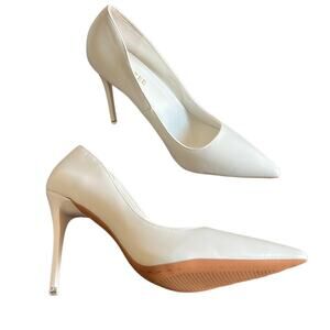 Big Tree White Faux Leather Pointed Toe Heels